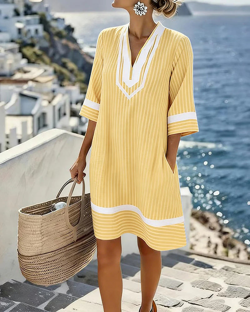 Klara- Abito a righe con maniche corte e scollo a V