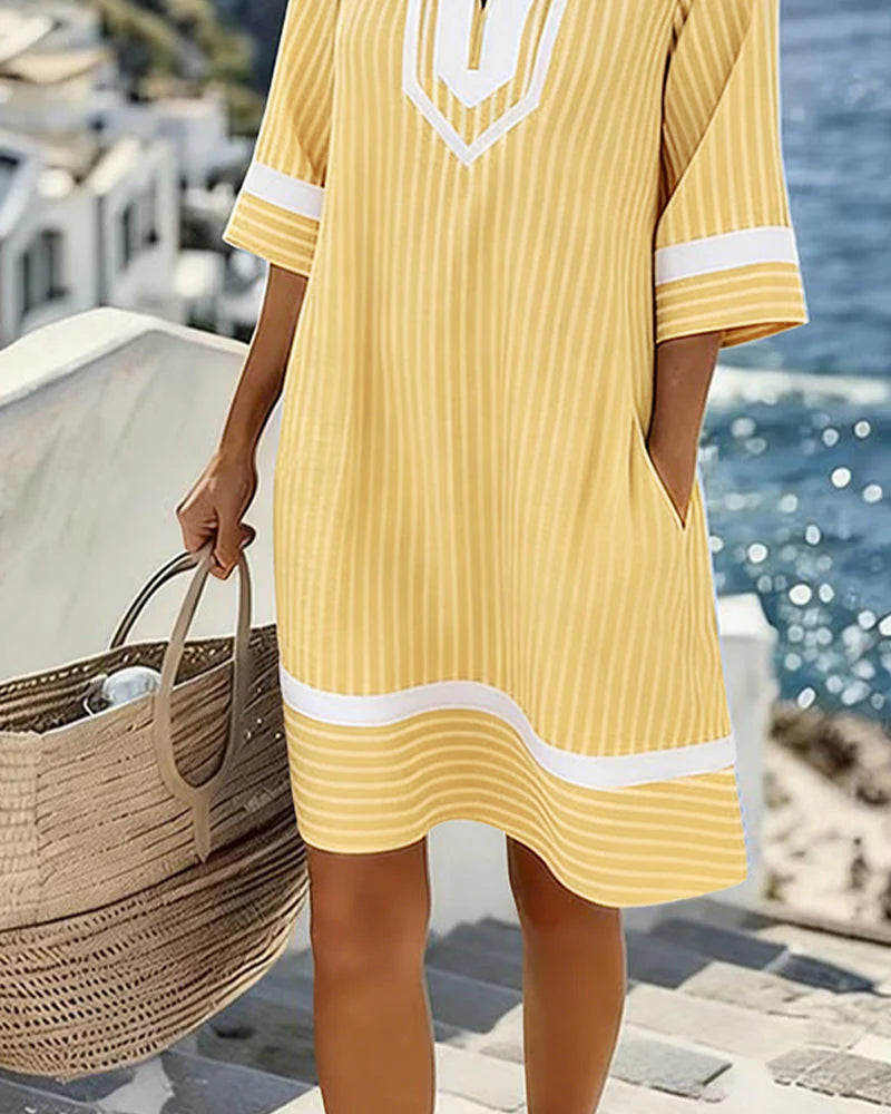 Klara- Abito a righe con maniche corte e scollo a V