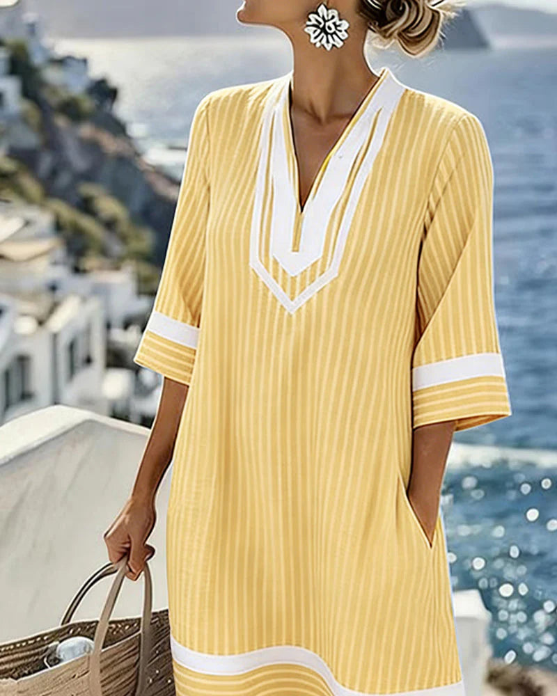 Klara- Abito a righe con maniche corte e scollo a V
